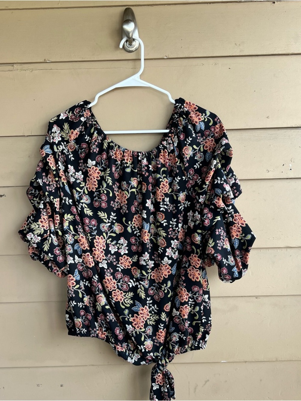 Vince Camuto Floral Off-The-Shoulder Tie-Front Blouse Size L